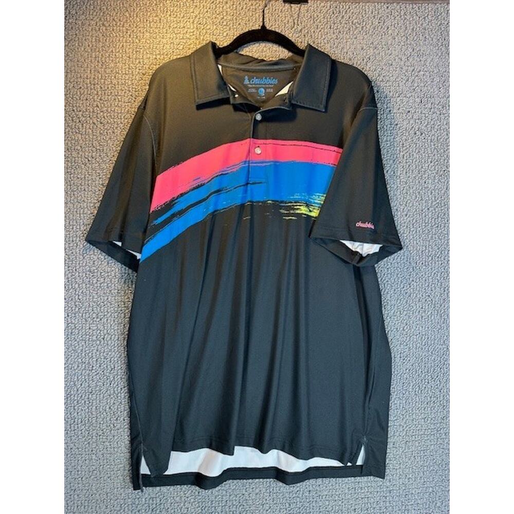 Chubbies Polo Shirt Mens XL Paintbrush Performance Golf Stretch Black Retro Top